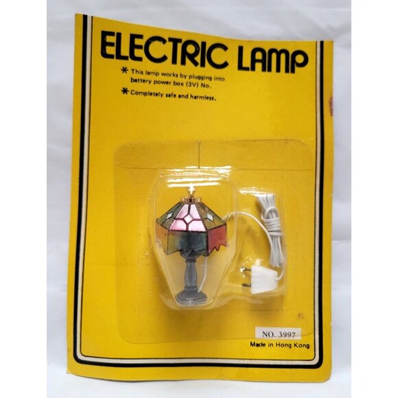 Vintage Miniature Dollhouse Tiffany Style Electric Lamp Faux Stained Glass Shade - Picture 1 of 6